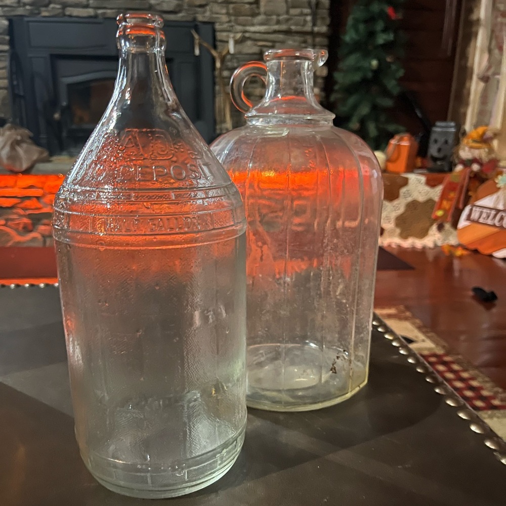 Vintage 1/2 Gallon Dads Root Beer Bottle And Vintage Ribbed One Gallon Jug